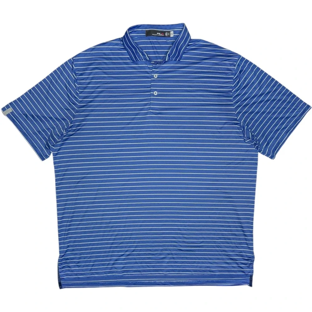 RLX Ralph Lauren Mens XL Golf Polo Featherweight Performance Stretch Blue Stripe